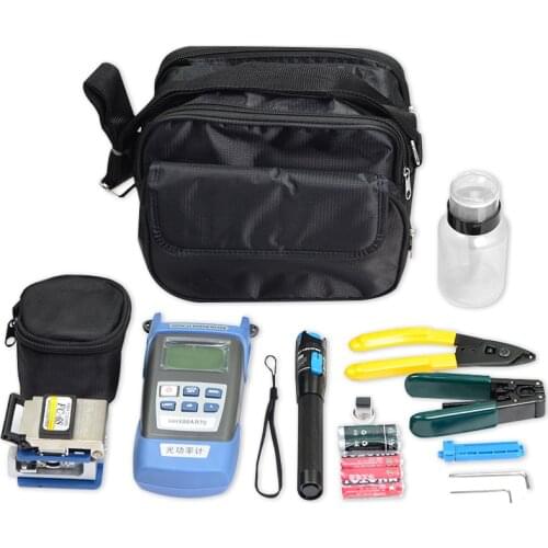 FTTH Fiber Optic Tool Kit with Fiber Cleaver -70~+10dBm Optical Power Meter Visual Fault Locator 5km