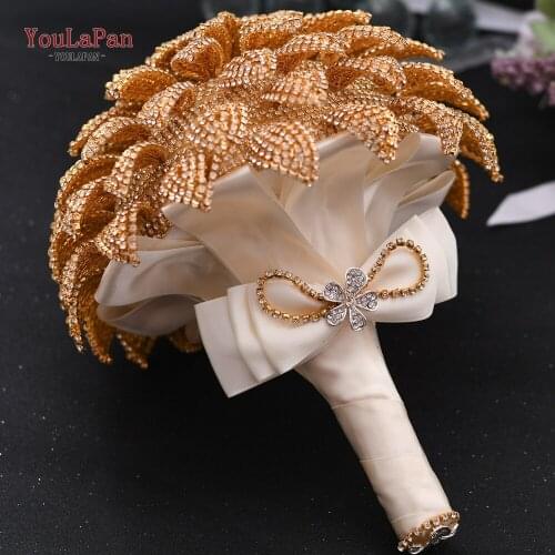 YouLaPan HF01 Luxury Silk Bridal Bouquet Bridal Bouquet Rhinestones Bridal Bridesmaid Handmade Bouquet Gold Wedding Bouquet