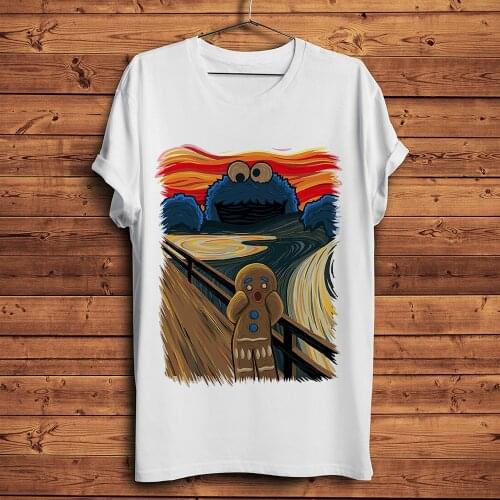 Sesame COOKIE MONSTER Edvard Munch The Scream funny t shirt men new white casual homme cool Skrik t-shirt unisex