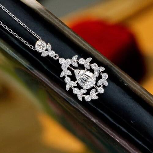 Trendy 925 sterling silver Flower Lab Diamond pendant Engagement Wedding Pendant chain necalace for women Bridal choker Jewelry