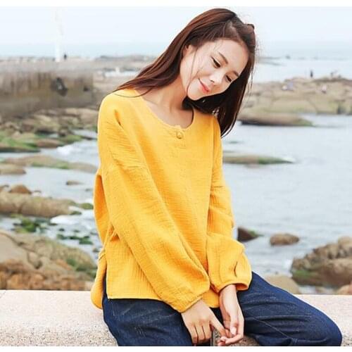 Women Solid Color Tops Plus Size 5XL/6XL Spring Long Sleeve Cotton Linen O-neck High Quality Big Size Camisa Shirts Vestidos