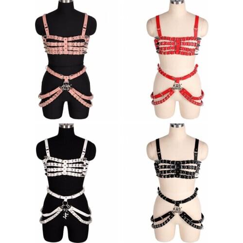 Goth Sexy Cage Bra Multi-Layer Leather Women Harness Bondage Vest Chest Lingerie Bra Belt Skirt Harness Waist Belt Club Rave