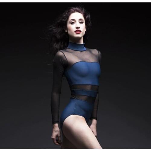 SPEERISE Women Ballet Sexy Long-Sleeved Leotards See-through Unitard Grenadine Latin Dance wear Gymnastics Leotards Bodysuit