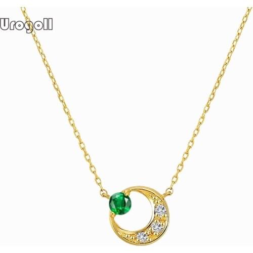 Fashion Ladies Anniversary Jewelry 925 Sterling Silver With cubic zirconia Moon Shaped Pendant Necklaces For Women Jewelry Gifts