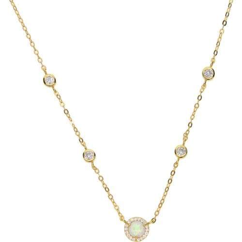 100% 925 sterling silver necklace cz station link chain top quality white cz opal stone wedding gift fine silver necklaces style