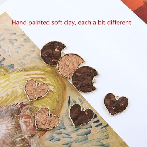 30pcs/lot color Soft clay/fimo fabric painting geometry hearts/rounds shape alloy floating locket charms diy jewelry making