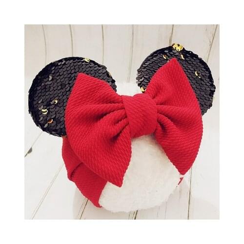 Oversized Girls Headband Kids Wide Head Turban Cotton Bow with Mickey Ears Newborn Infant Headwear Large Bows Top Warm Headwrap