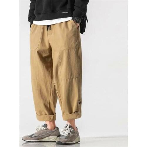 Mens Cargo Pants Fashion Korean Style Casual Straight Loose Male Pants Men Streetwear Solid Baggy Jogger Trousers Plus Siz