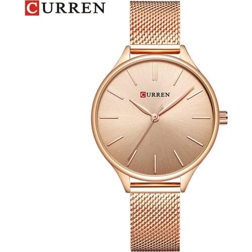 CURREN Gold Women Watches Quartz Fashion High Quality Luxury Brand Brief Ladies Watch Waterproof Milance Mesh Strap Wristwatch