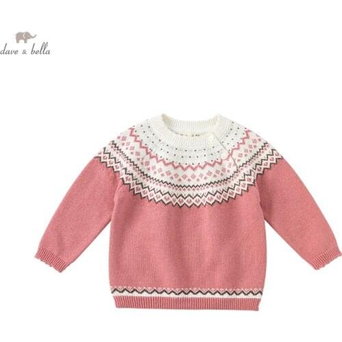 DBM19603 dave bella winter cute baby girls Christmas striped print knitted sweater kids girl fashion toddler boutique tops