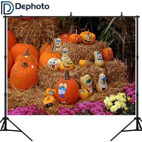 Dephoto Golden Graffiti Pumpkin Haystack Backdrop Halloween Thanksgiving Day Photography Photo Background Studio Prop