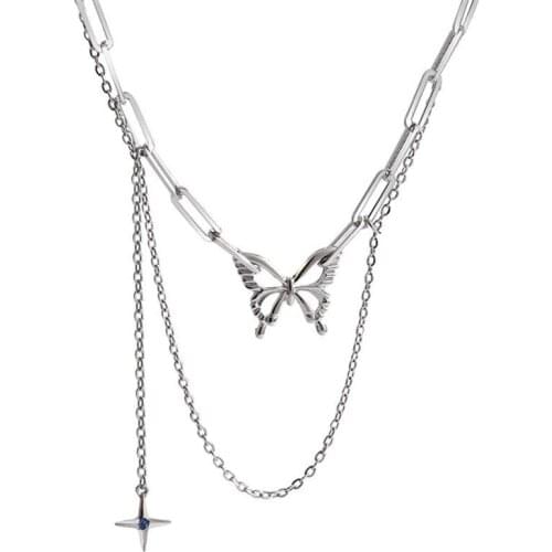 Harajuku Punk Style Butterfly Choker Vintage Hip Hop Tassel Clavicle Chain Sweater Necklace