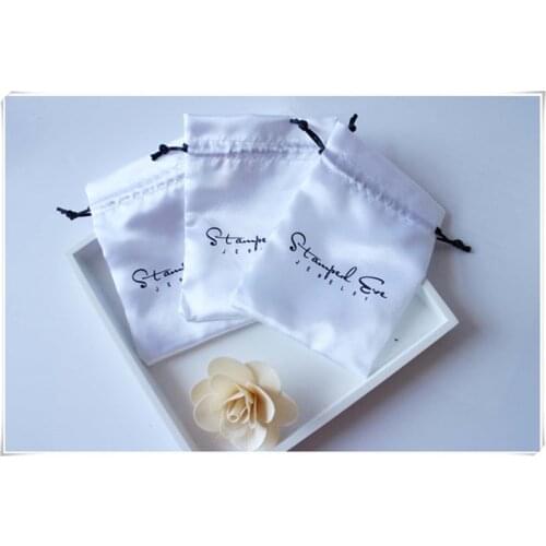 Customized double sided Logo Satin pouch Drawstring bag Jewelry satin bag Gift Bags free shipping