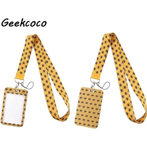 J2470 Cartoon Bee Hard Staff Identification Name Badge ID Card Access Exhibition Card With Lanyards