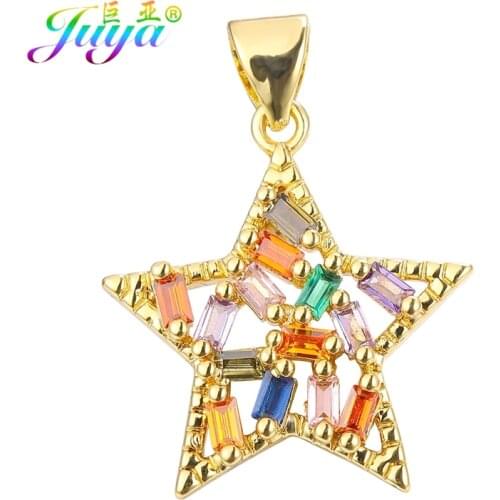 Juya Handmade Luxury Rainbow Cubic Zirconia Creative Pentagram Star Charms For DIY Decorative Pendant Jewlery Making Accessories