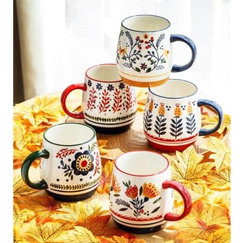 French Hand-Painted 500ml Ceramic Mugs Creative Modern Personality Home Breakfast Milk Coffee Afternoon Tea Cereal Ceramic Mugs