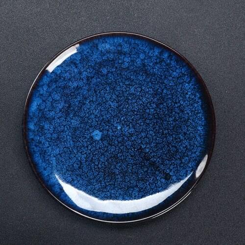 Ceramic Dry Soaking Tray Japanese-Style Round Tea Plate Kiln Change Tianmu Glaze Built Kung-Fu Tea Set Pot Holder Saucer