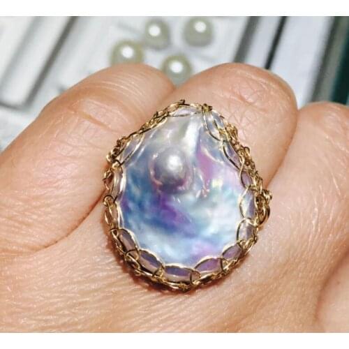 Free shipping Solidgold Fine jewelry realpearl GENUINE BAROQUE ring free shipping