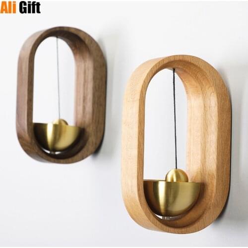 Wind chime solid wood pure copper Creative solid wood wind bell brass bell doorbell magnetic refrigerator sticker