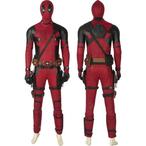 Dead Pool Wade 2 Jumpsuit Cosplay Costume Halloween Party Faux Leather Bodysuit Deluxe Full Set With Accessories