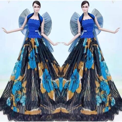 11.5" Blue Floral Princess Lace Dress For Barbie Doll Clothes Outfits Party Gown 1/6 BJD Dolls Accessory Kids Dollhouse DIY Toys