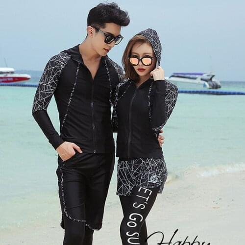 Mens Women 5pcs/set Long-Sleeve Rash Guards Surfing Swimsuit Two Piece Bikini Sun Protection Front Zip Hoodie Shirt & Leggings