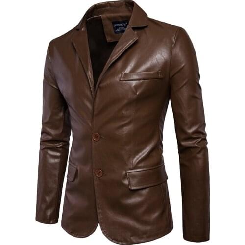 Mens Business Casual Motorcycle Biker Leather Jacket Pocket Decoration New Fall Winter Suit Lapel Jacket Pu Leather Jacket 5XL