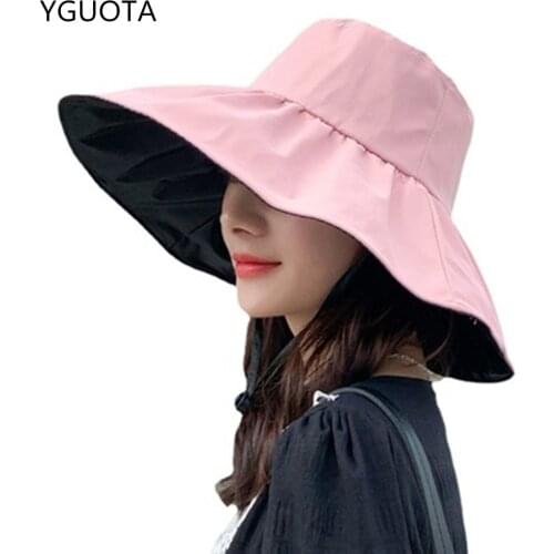 New Female Han Edition Large Along The Vinyl Fisherman Hat Outdoor Leisure Folding Sun Hat Under The Manila