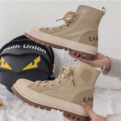 2020 New Canvas Boots Women Autumn Winter British Style Fashion Thick Bottom Short Boots Women Casual Women