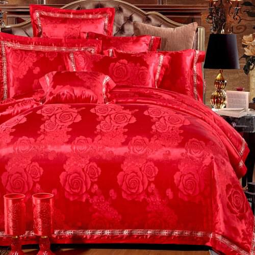 New Europe Style Bedding Set Silk 4/6pcs Gold/Beige/Blue Noble Jacquard Satin Duvet/Quilt Cover Bed Set Bedclothes Bed Linen