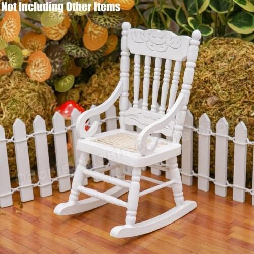 Odoria 1:12 Miniature White Wooden Rocking Chair Small Furniture Model Dollhouse Accessories Doll House Decoration