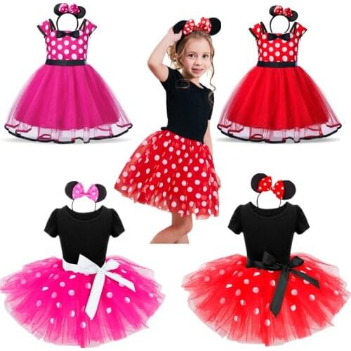 Girls Mouse Dress For Girls Red Polka Dot Christmas Dress Tutu Party Dress Toddler Kids Clothes Birthday Outfits With Headband