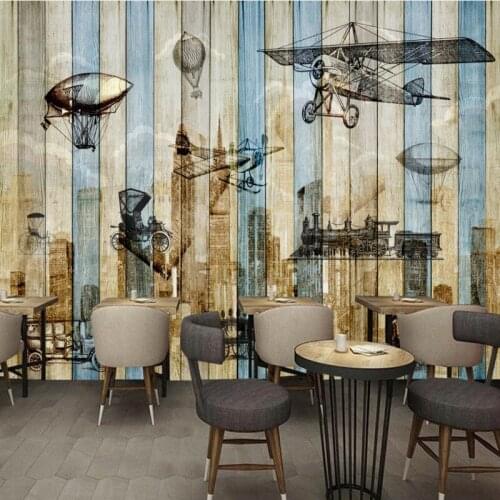 Custom mural European retro hand painted custom wallpaper wooden planks KTV background bar wallpaper mural