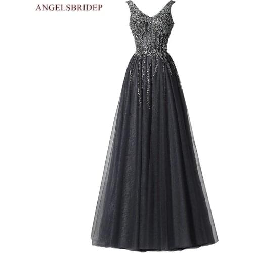 Sexy Backless Long Evening Dresses Robes De Soiree V-Neck Sparking Sequin Floor-length Abendkleid Formal Prom Party Gowns