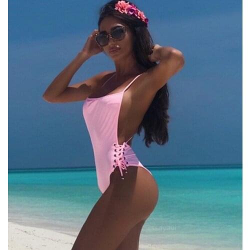 Sexy One Piece Bandage Monokini Women Beachwear Lace up Push Up Padded Swimwear Thong Bathing Suit X Back