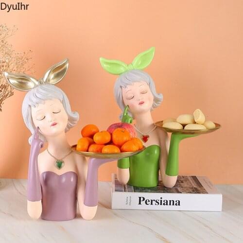 DyuIhr Modern simplicity creative girl storage tray resin crafts wedding gift home living room desktop fruit dried fruit tray