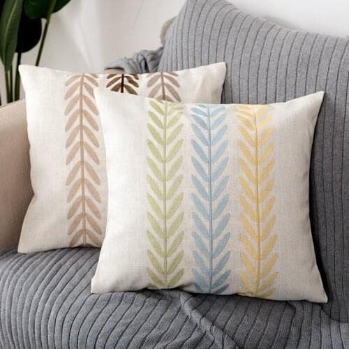 Sugan Life Modern simple cotton and linen embroidered leaves pillow sofa cushion car cushion cover