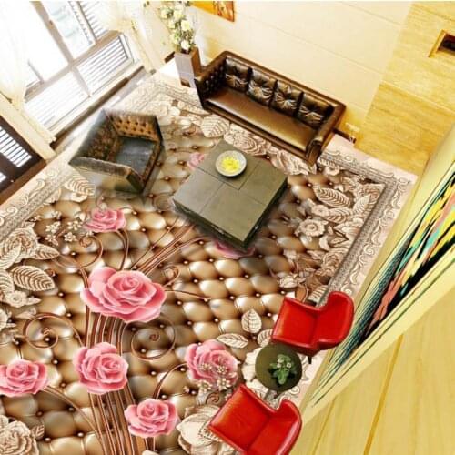 High-end 3d floor marble wallpaper 3d floor print romantic rose waterproof self-adhesive wallpaper pvc vinyl flooring