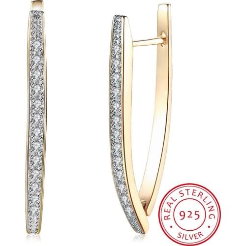New Arrivals V Shape Shining Cubic Zirconia Buckle Hoop Earring For Women Champagne Gold Color Ladies Earrings Girl Jewelry 2019