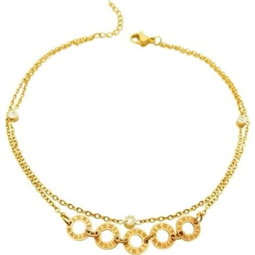 316L Stainless Steel Non-fading Roman Script Pendant Double Zircon Anklet, Zircon Ladies Bracelet