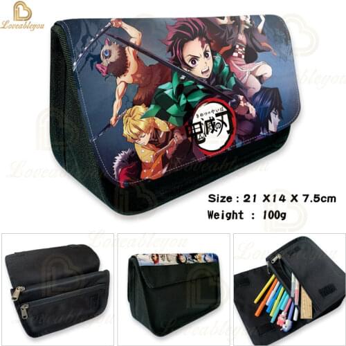 1Pcs Janpanese Anime Demon Slayer Kimetsu No Yaiba Pencil Case Zipper Makeup Bag Pen Stationery Bag Catoon Pencil Box