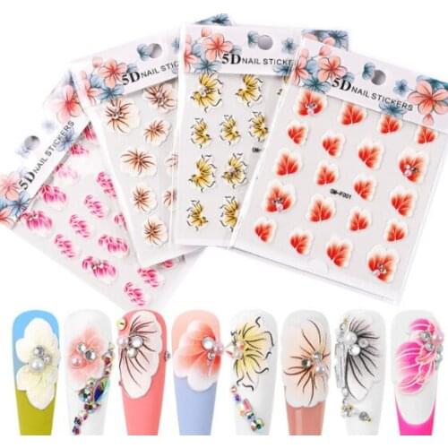 2021 thin and transparent three-dimensional embossed flower system nail stickers 5D adhesive nail stickers Nail decoration