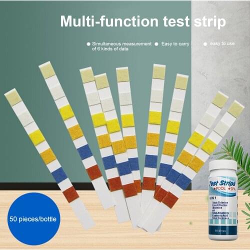 50pcs 6 IN 1 Water Quality Test Papers Chlor-alkalinity Bromine Hardness Swimming Pool Aquarium Fish Tank Analyzing Test Strip