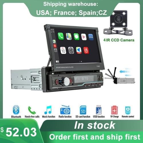 Car Bluetooth Stereo 7 Inch 1 DIN Multimedia Player Apple CarPlay Touchscreen Retractable AM/FM/USB/SD Car Radio MP5 Player