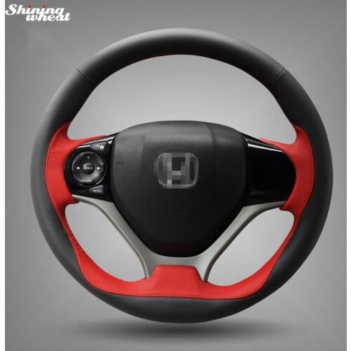 Shining wheat Hand-stitched Black Red Leather Steering Wheel Cover for Honda Civic 2012 2013 2014 Car Special