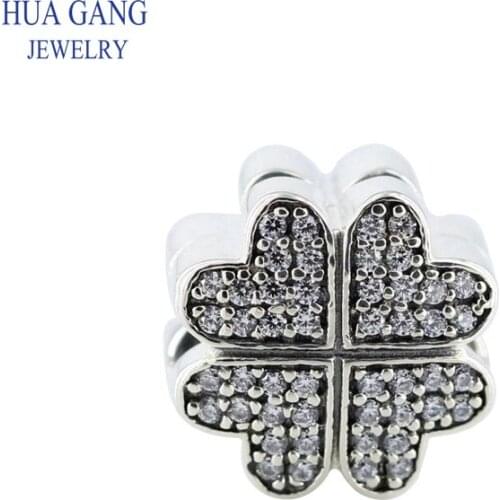 High Quality 925 Sterling Silver Crystal Zircon Clover Charm Beads Suitable for Pandora Bracelet Beads DIY
