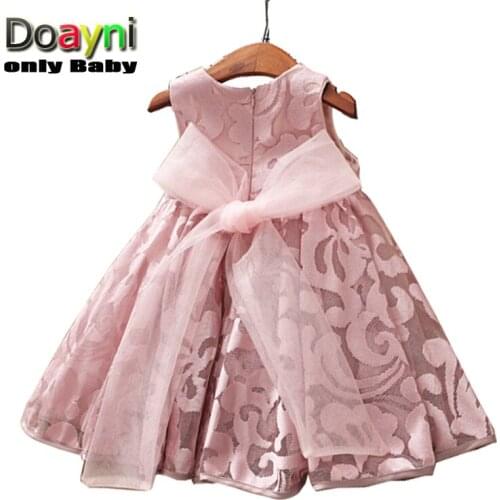 Doayni Baby 2018 Girls Summer Sleeveless Big Bow Lace Mesh Ball Gown Dress Children Party Dancing Princess 2 to 5 Years Dress