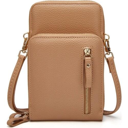 Womens New Mobile Phone Bag Retro Litchi Pattern Pocket Card Bag Clip Single Shoulder Messenger Bag Return To The Ancients