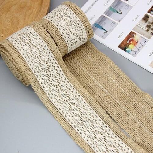 2meters Jute Burlap Rolls Ribbon with White Lace Idea for Burlap Bows Burlap Wreaths Crafts and Rustic Decor