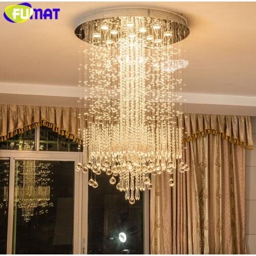 FUMAT New Style Crystal Stairway Ceiling Lamps Modern Villa Chandelier Lighting GU10 LED Luxury Hanging Light Fixture Lamp Mall